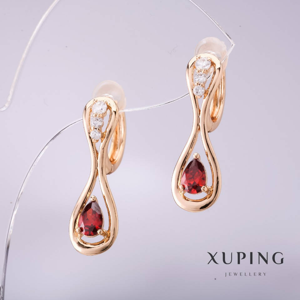 

Серьги Xuping с камнем цвет красный 25х8мм позолота 18к
