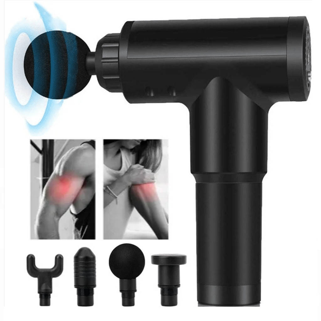 

Ручной массажер для мышц Fascial Gun + 4 насадки черный (Перкуссионный массажер)