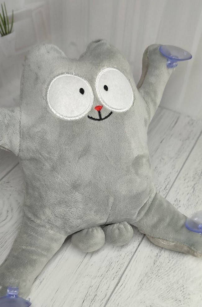 

Мягкая игрушка Кот Саймон на присосках в машину 20*21 см. Серый