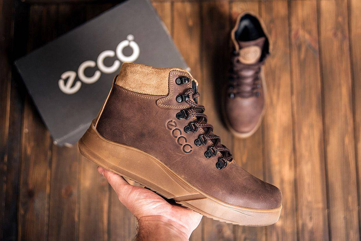 

Зимние кожаные спортивные ботинки, кроссовки на меху Ecco Nubuck Brown, Коричневый