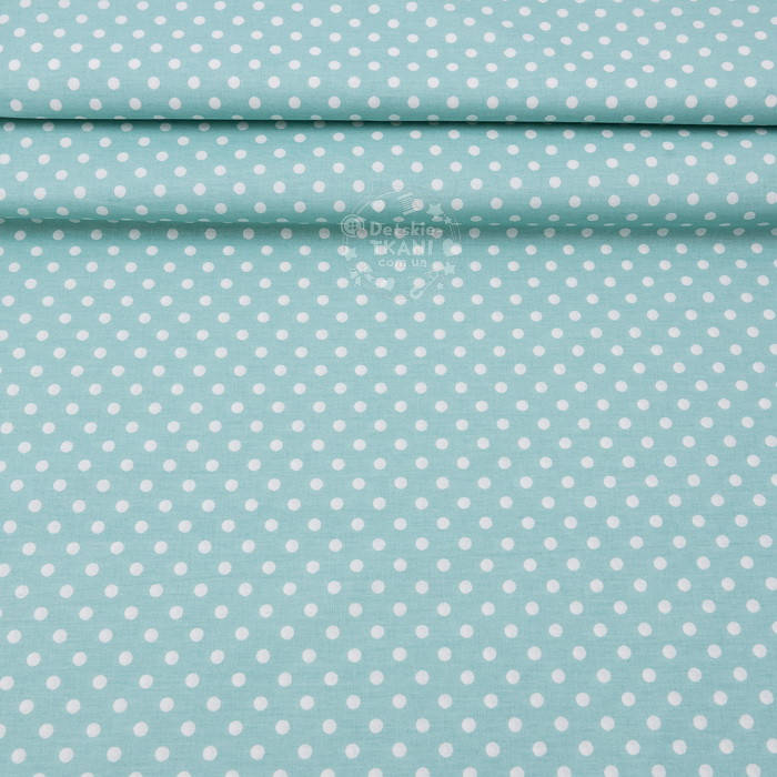 

Ранфорс с горошком 6 мм, фон - пыльная мята, ширина 240 см (№3063), Бирюзовый