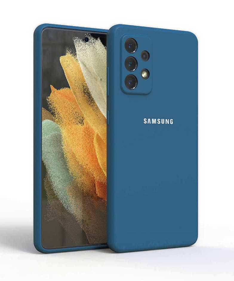 

Силиконовый чехол с микрофиброй для Samsung Galaxy A52 синий матовый защита камеры