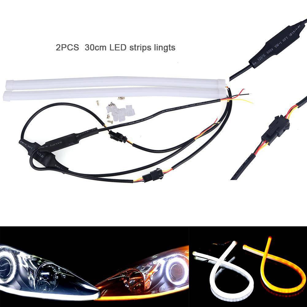 

30 см. гибкие дхо Flexible DRL ходовые огни с функцией поворота. Цена за ПАРУ, Желтый