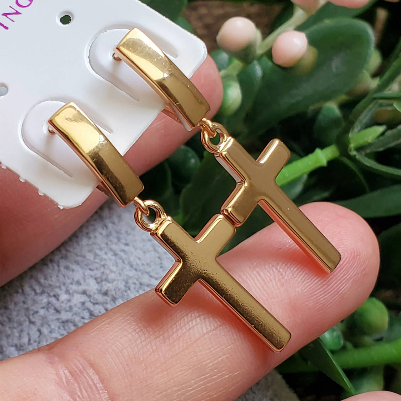 

Серьги крестики Xuping длина 4см медицинское золото позолота 18К с1237