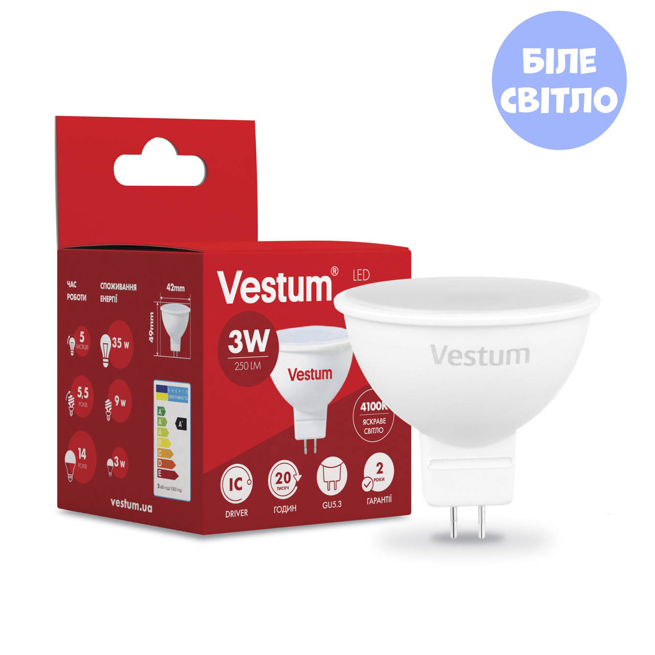 

Лампа LED Vestum MR16 3W 4100K 220V GU5.3