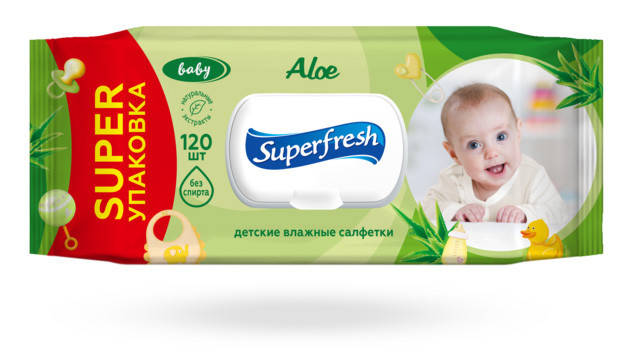 

Влажные салфетки Superfresh Алое для детей и мам с клапаном 120 шт