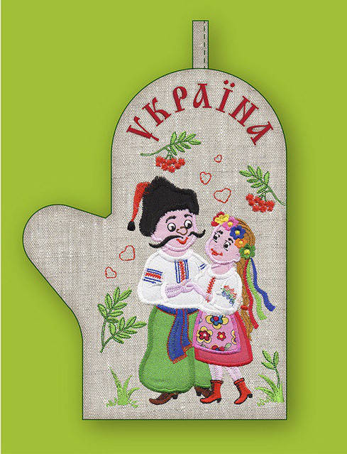 

Прихватка варежка сувенир с аппликацией лен