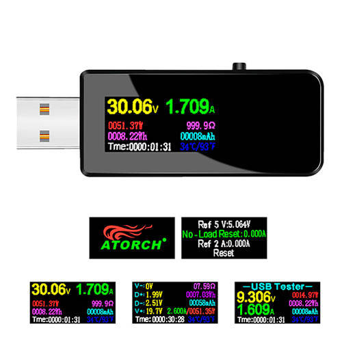 

USB тестер 13в1 тока напряжения емкости мАч Вт Втч D+ D- AtorchU96