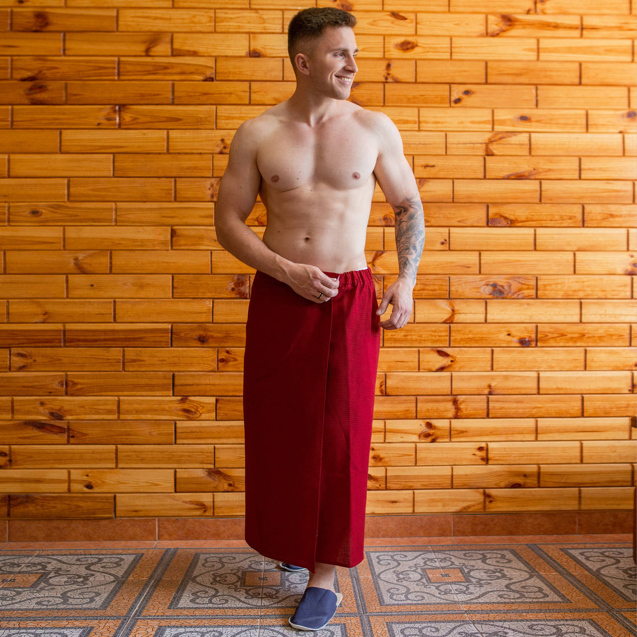 

Полотенце на липучке (килт-парео) вафельное 90х150 см бордовый