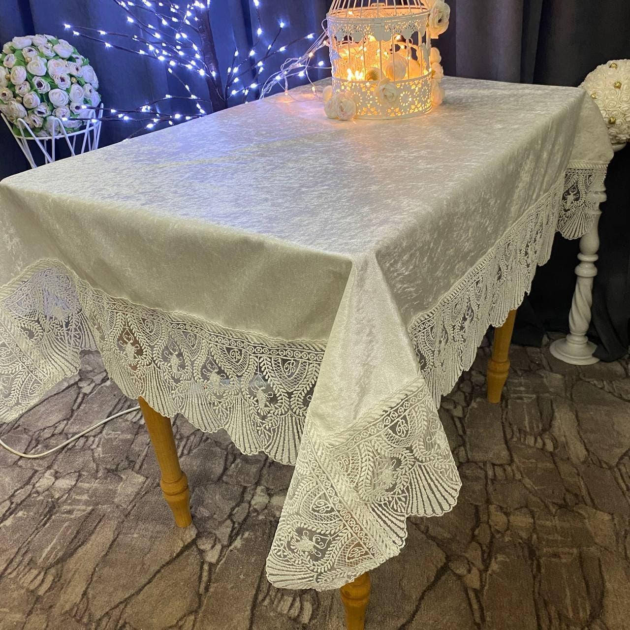 

Скатерть Бархатная Версаль высокого качества на любой стол! Молочный цвет (Под заказ 1-3дня) 120см х 150см прямокут
