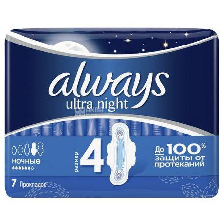 

Гигиенические прокладки Always Ultra Night, 6 капель, 7 шт. в упаковке.