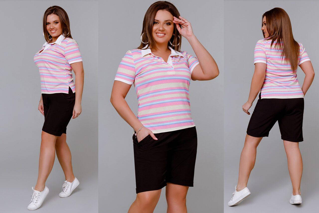 

Стильный женский костюм Футболка+Шорты Ткань "Трикотаж рубчик+Софт" 52 размер, Черный