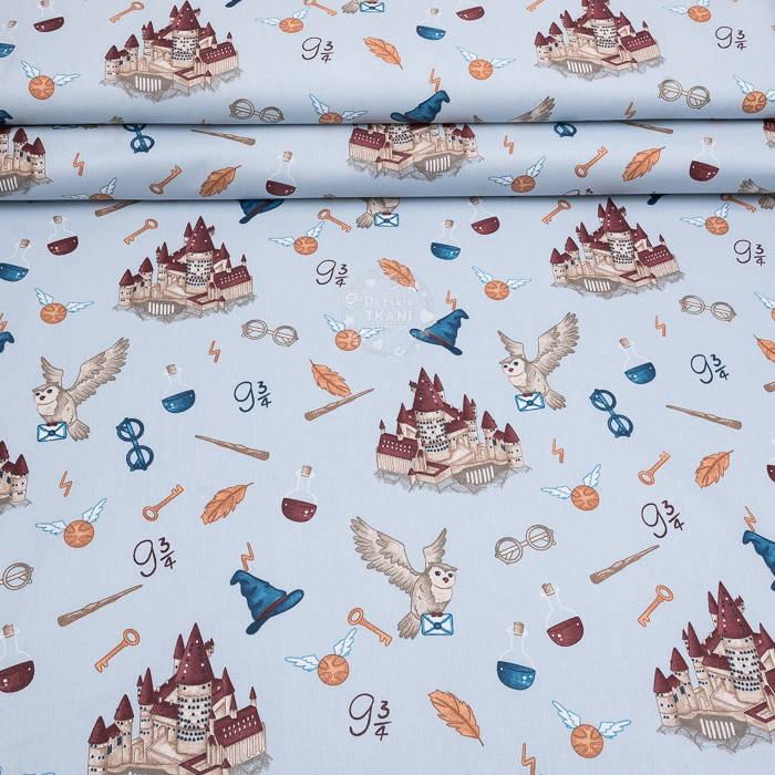 

Ранфорс шириной 240 см по мотивам Гарри Поттера на голубом фоне, №3839, Разные цвета