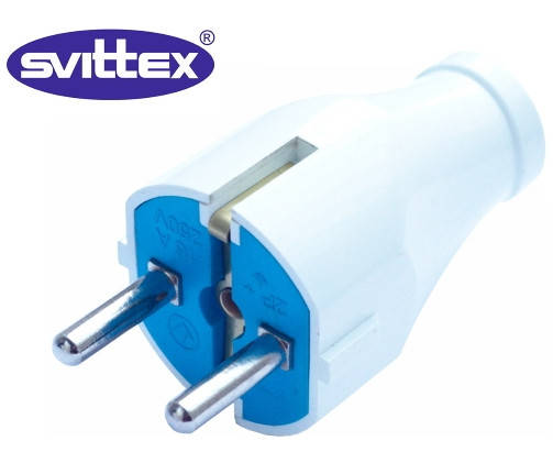 

Вилка электрическая SV-105Б с заземлением з/к прямая белая SVITTEX