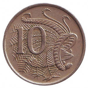 

Лирохвост. Монета 10 центов. 1967-92 год, Австралия..(БЖ)