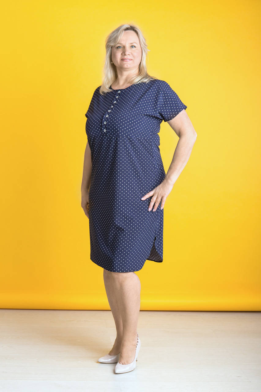 

Красивое платье-рубашка летнее батал синий