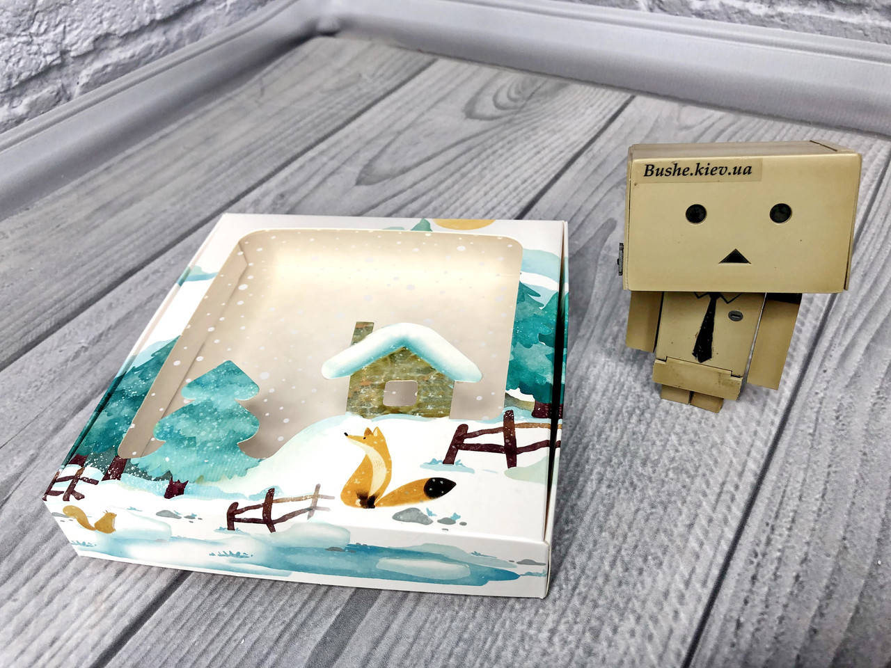 

*10 шт* / Коробка для пряников / 150х150х30 мм / печать-Морозец / окно-НГ-Дом / НГ