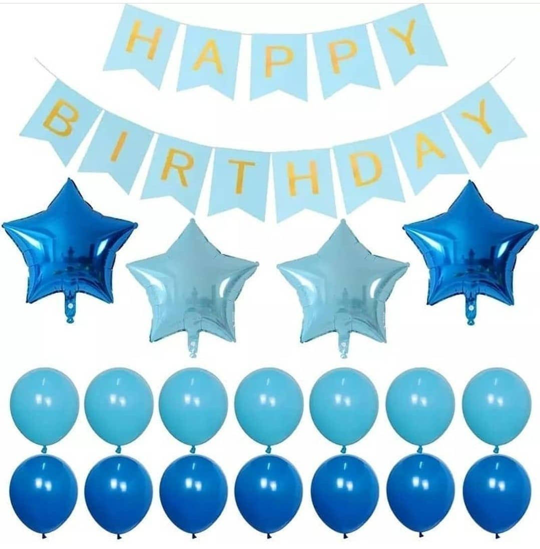 

Набор из шаров с гирляндой HAPPY BIRTHDAY | Сине-голубые звезды
