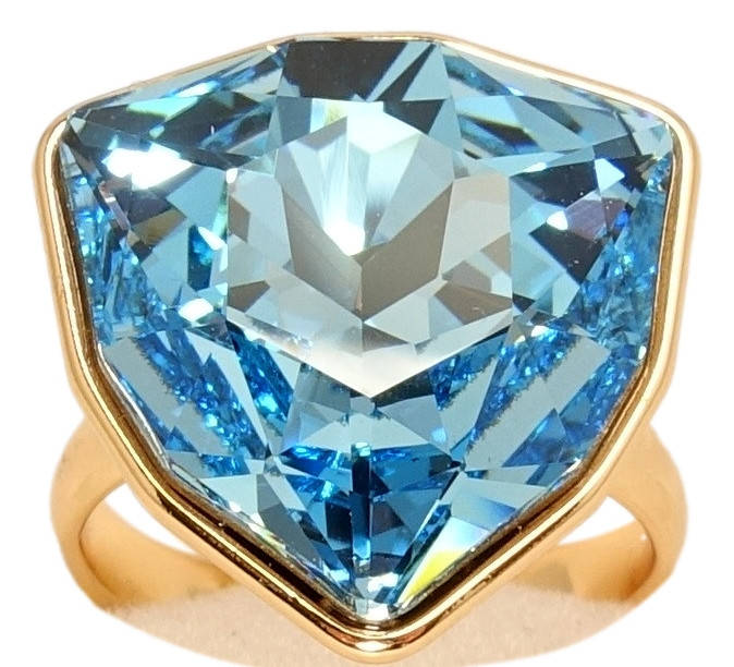

Кольцо Xuping Позолота 18K с кристаллами Swarovski "Кристалл Aquamarine в огранке щит" р. 17-17,5