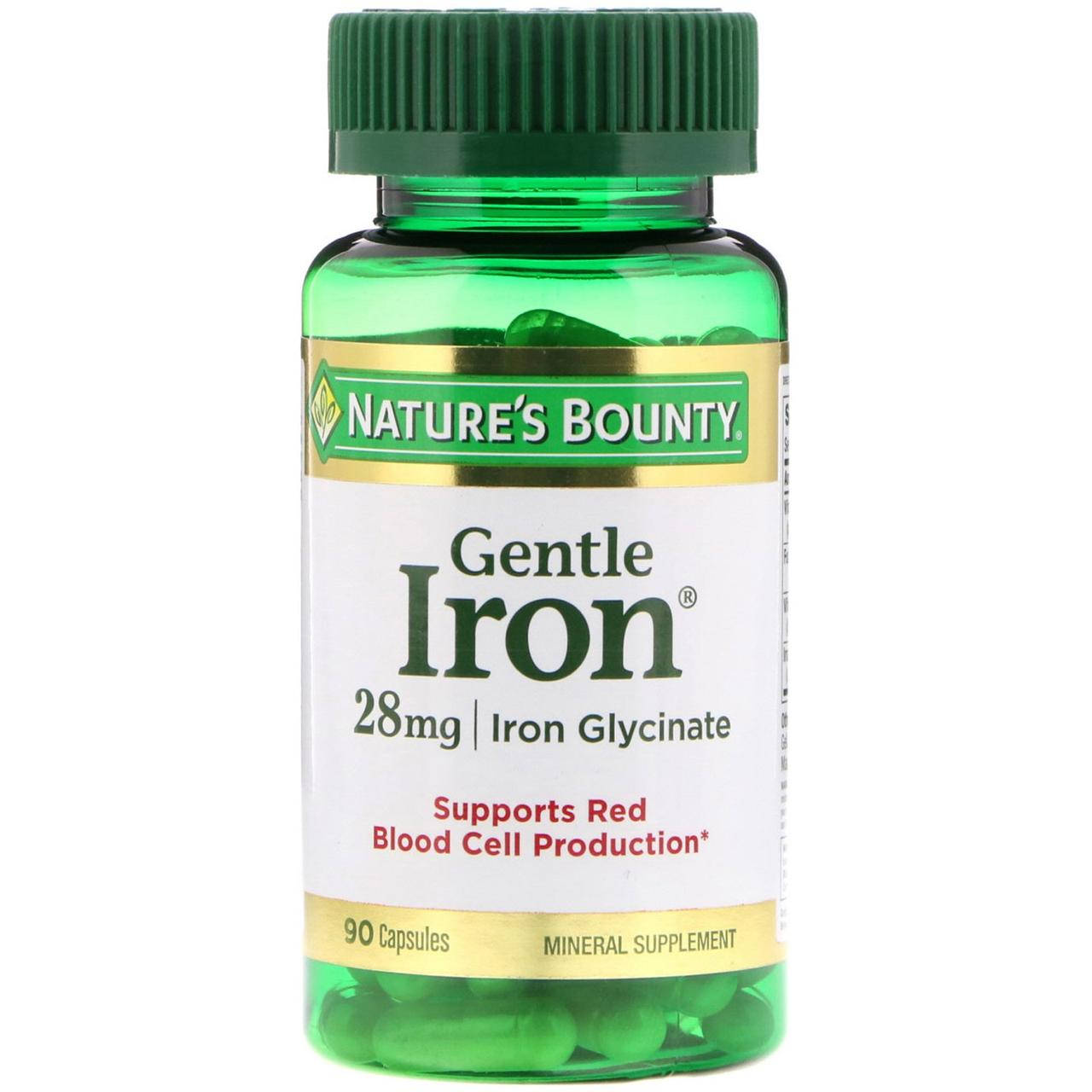 

Железо, Gentle Iron, Nature's Bounty, 28 мг, 90 капсул
