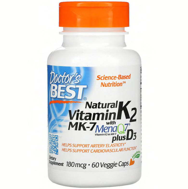 

Витамин К2 и D3, Doctor's Best "Natural Vitamin K2 MK-7 with MenaQ7+Vitamin D3" 180 мкг (60 капсул)
