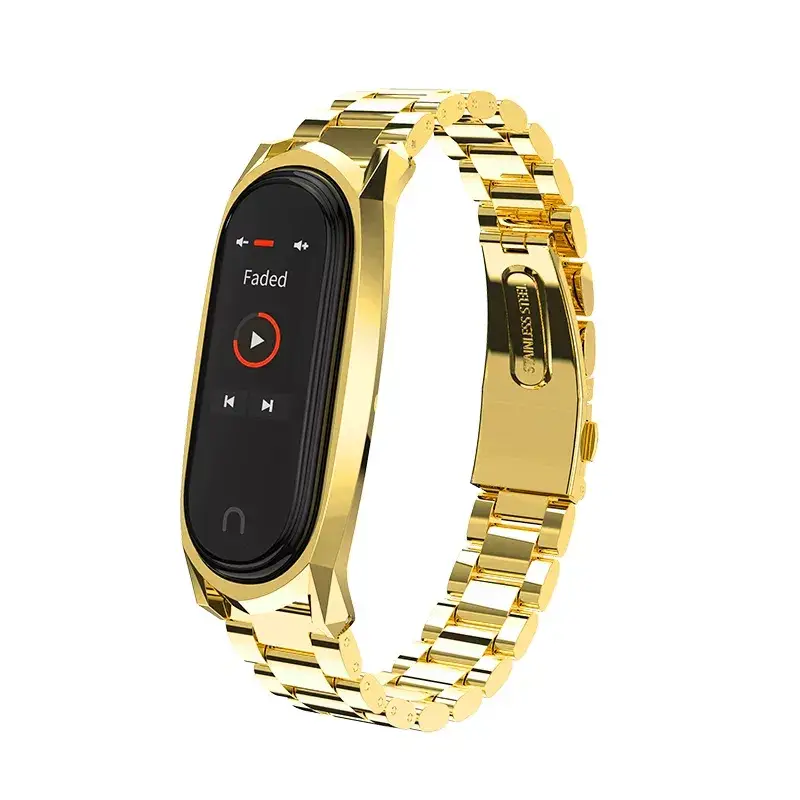 

Железный Нержавеющий браслет Mijobs для Xiaomi Mi Band 3/4/5/6 . Золото