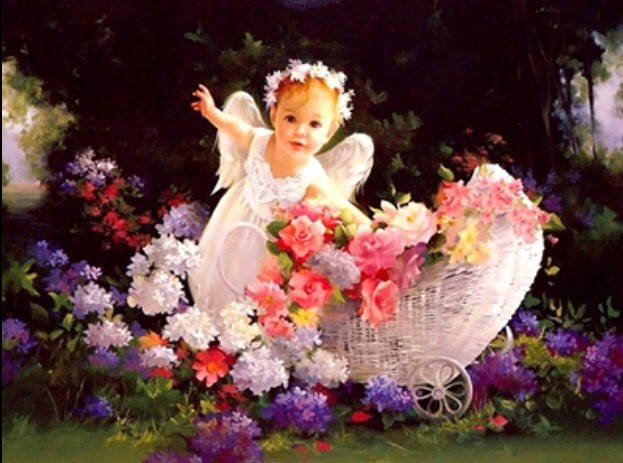 

50*40см Ангелочек в цветочках, 2в1 рисование и алмазная живопись