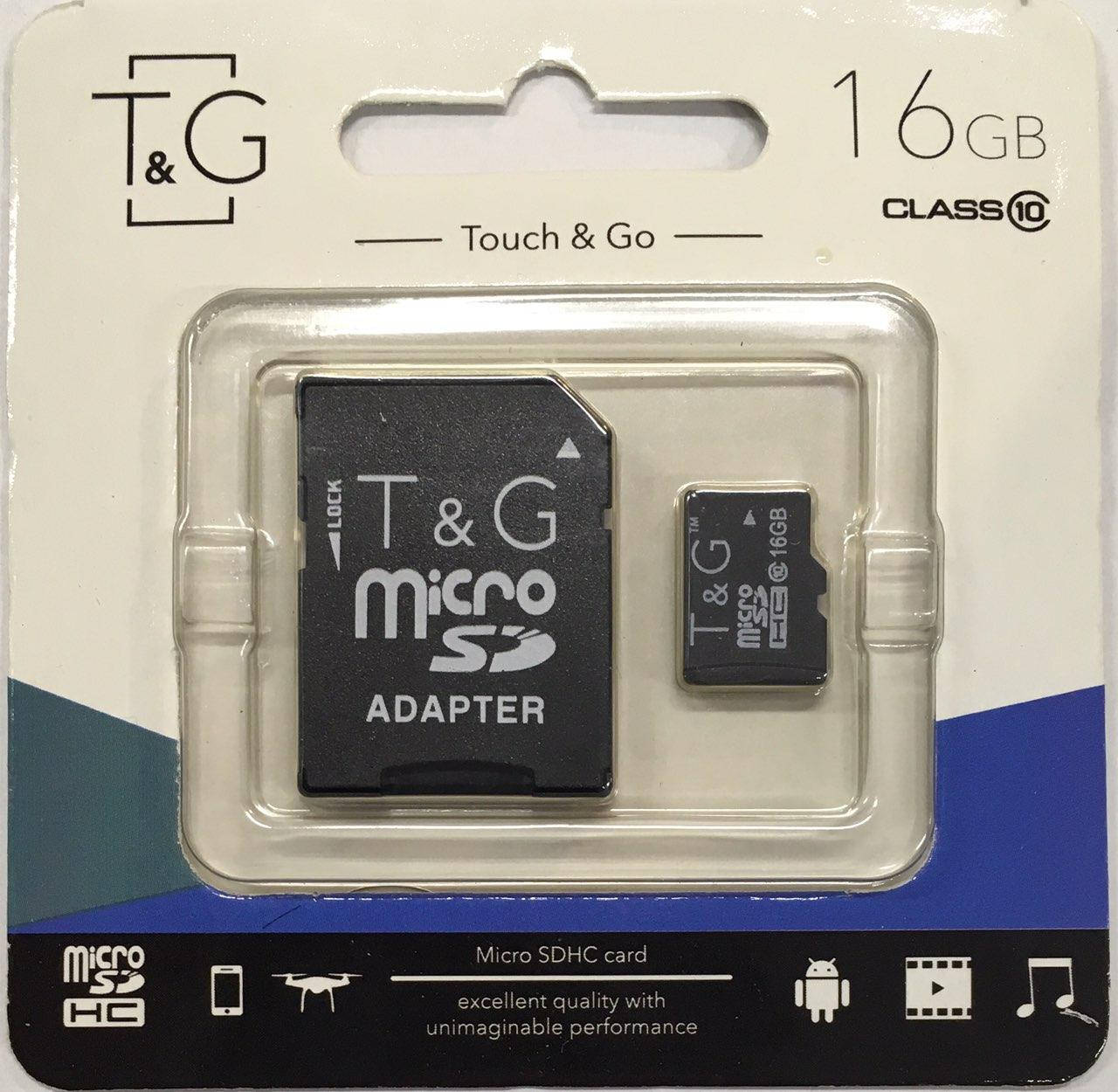 

Карта памяти micro SDHC, 16Gb, Class 10, T&G, SD адаптер (TG-16GBSDCL10-01)