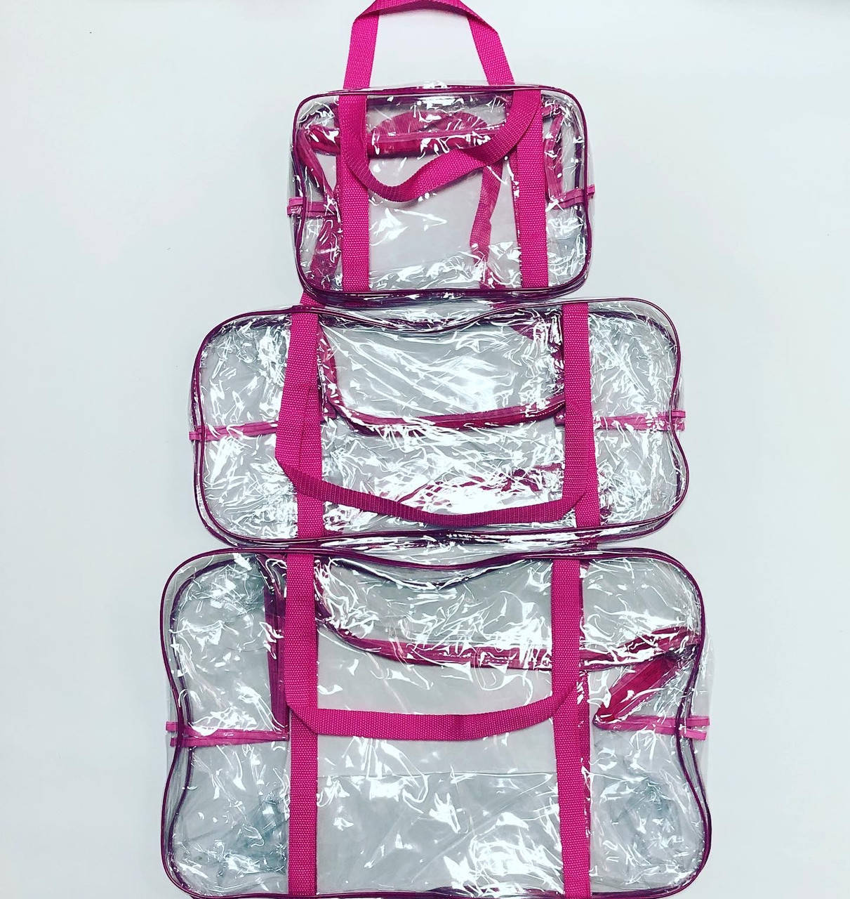 

Сумки в роддом прозрачные, 3 шт (XL+L+S), Рожевий