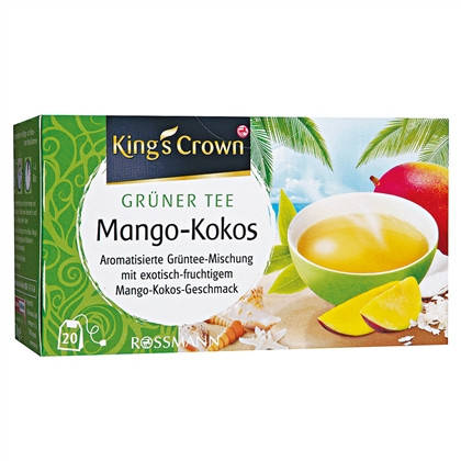 

King's Crown Grüner Tee Mango-Kokos - ЗЕЛЕНЫЙ ЧАЙ из манго и кокоса, 30 Г, 20 ПАКЕТИКОВ