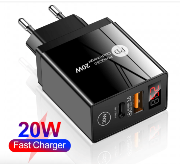 

Зарядное устройство PD+ Quick Charge 3.0 LED 20W USB / Type-C (PD002) (black), Черный