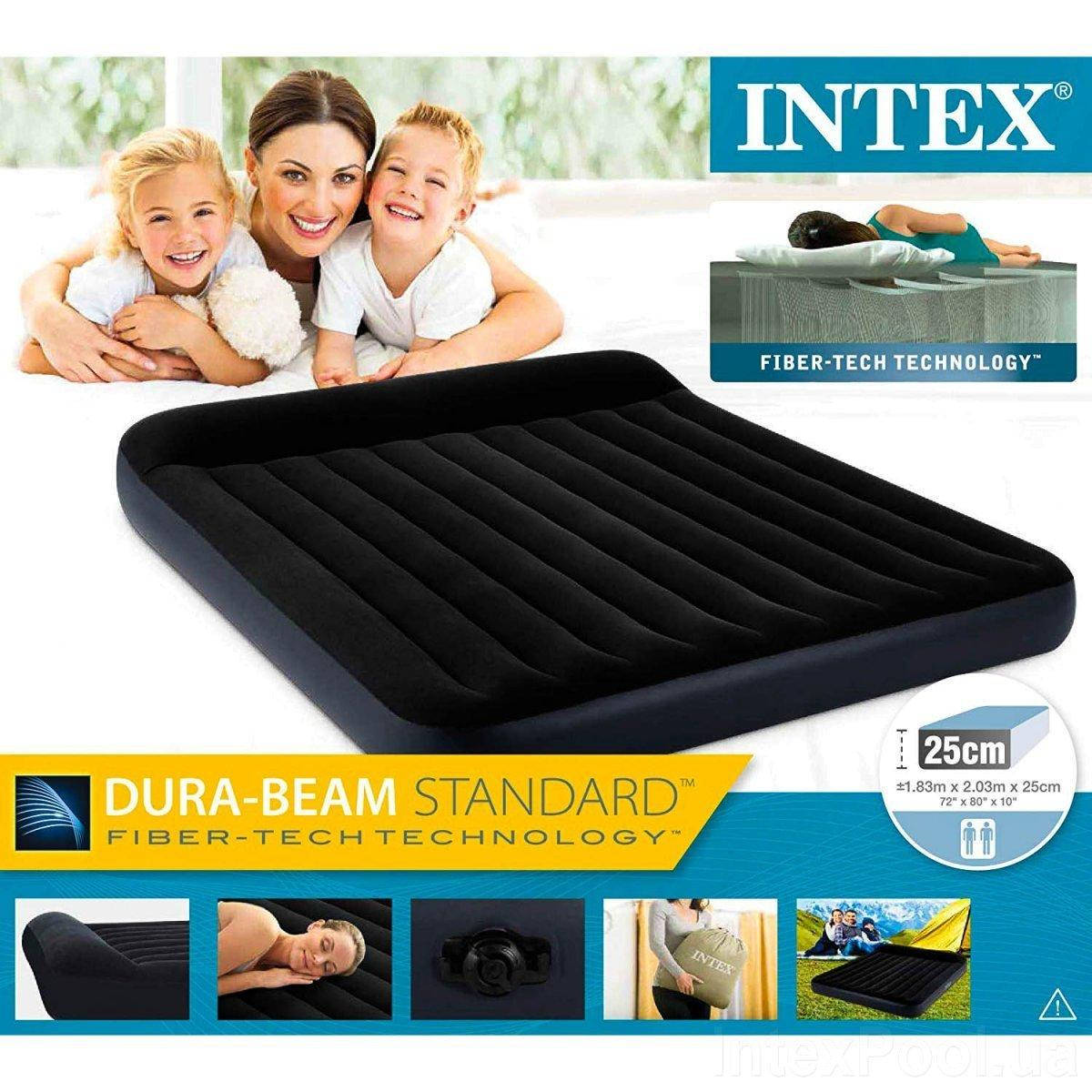 

Матрац двоспальний надувний Intex 183х203х25 см 64144 Pillow Rest Bed Classic, Черный