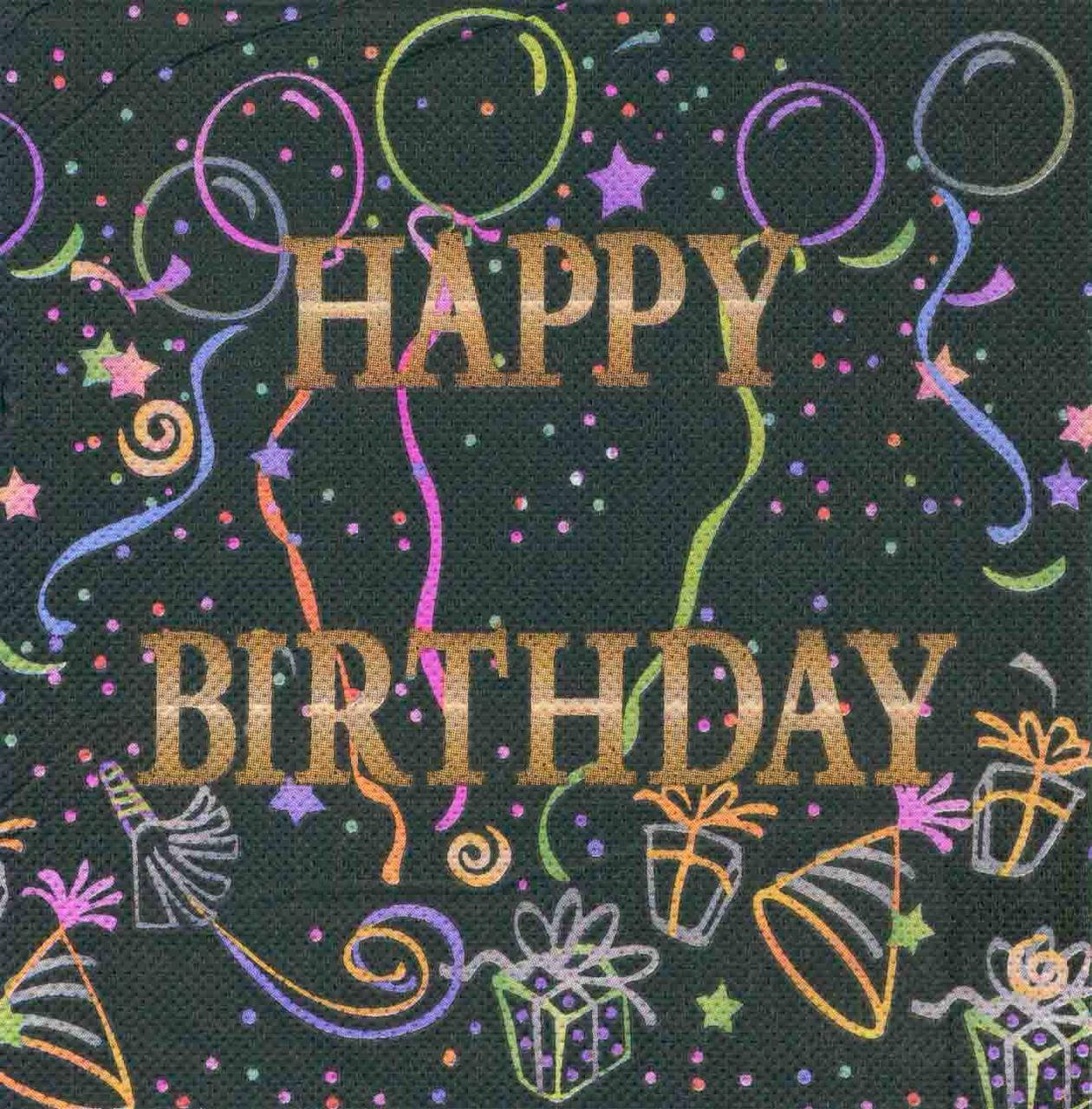 

Серветки паперові святкові "Happy Birthday" Чорний. В упак: 15шт., Черный