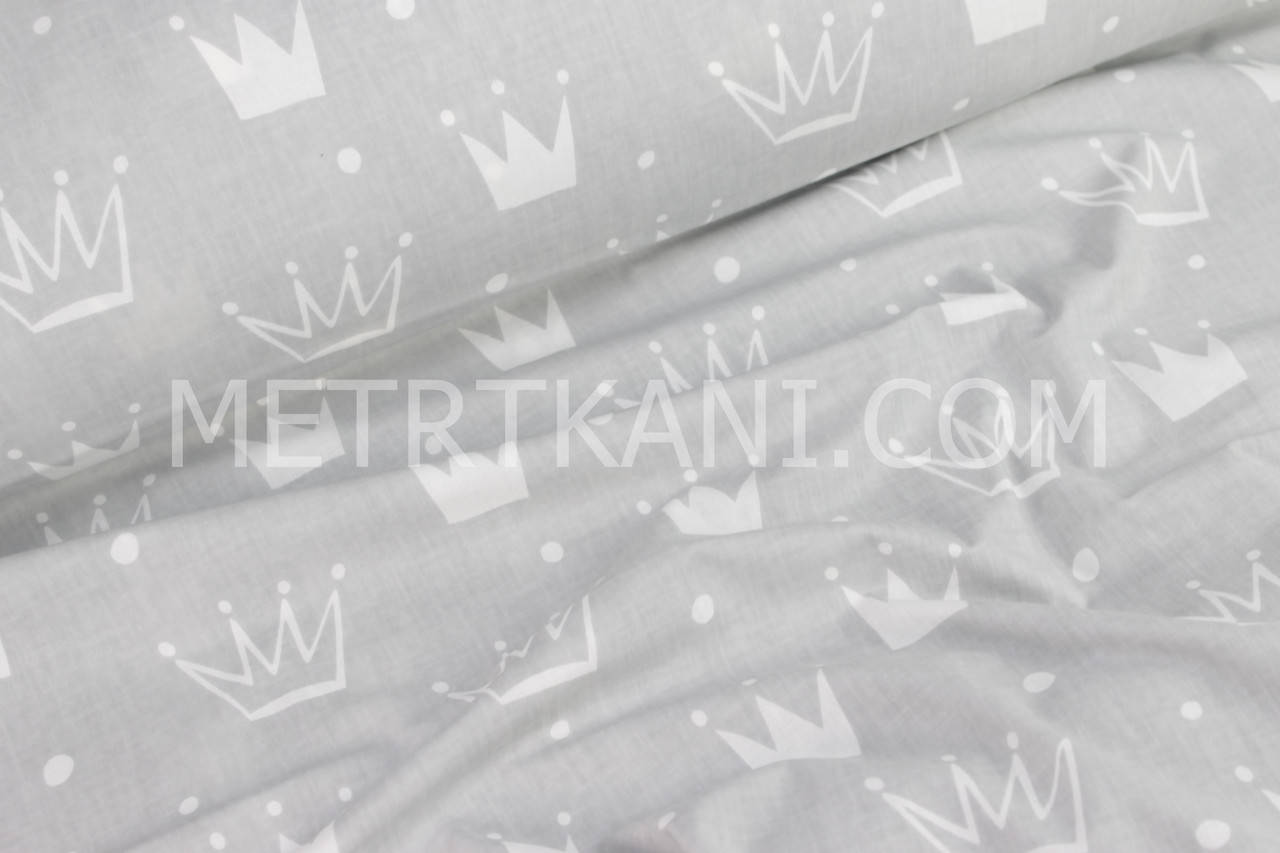 

Ткань хлопковая "Короны" белые на светло-сером №1026, Серый
