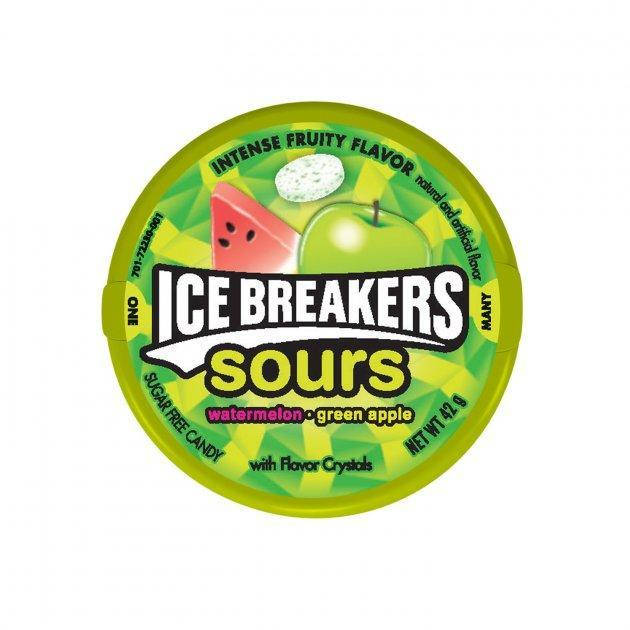 

Кислые леденцы Ice Breakers Sours со вкусом арбуза и яблока 42г