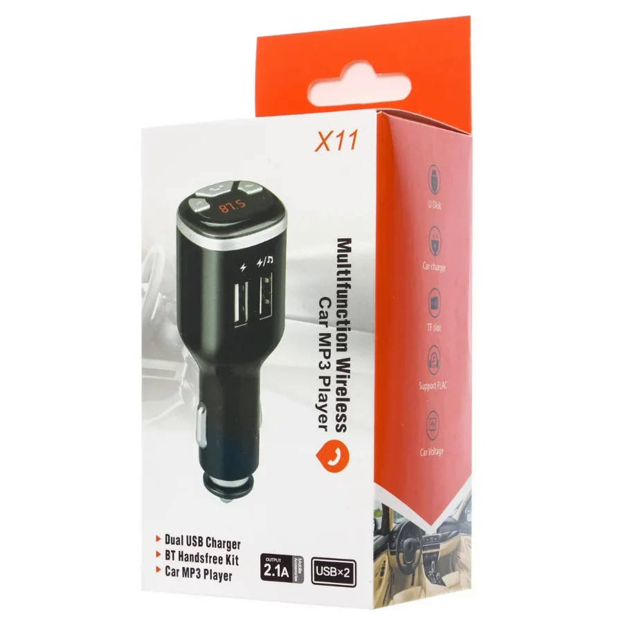 

Автомобильный FM модулятор X11 ВТ с Bluetooth и USB зарядкой, блютуз трансмитер