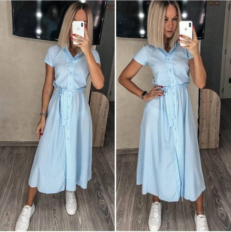 

Летнее женское платье в горох на пуговицах "Evidence"| Норма и батал В И