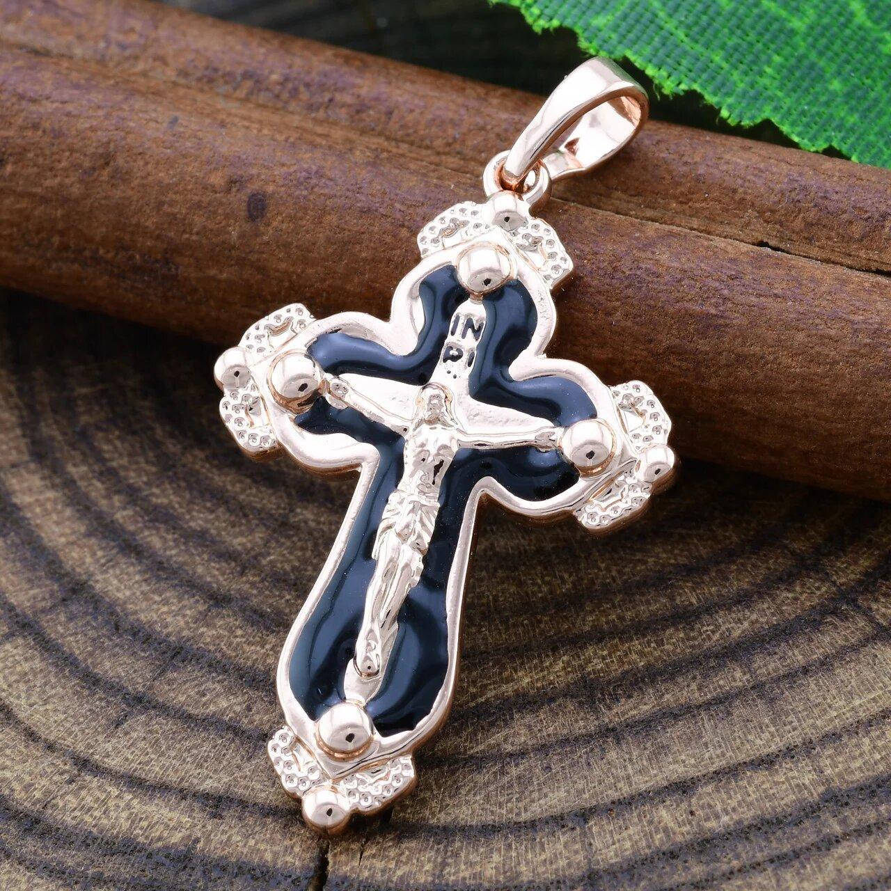 

Крестик позолоченный "черная эмаль" 35*19 мм. Позолота РО Xuping, медицинское золото