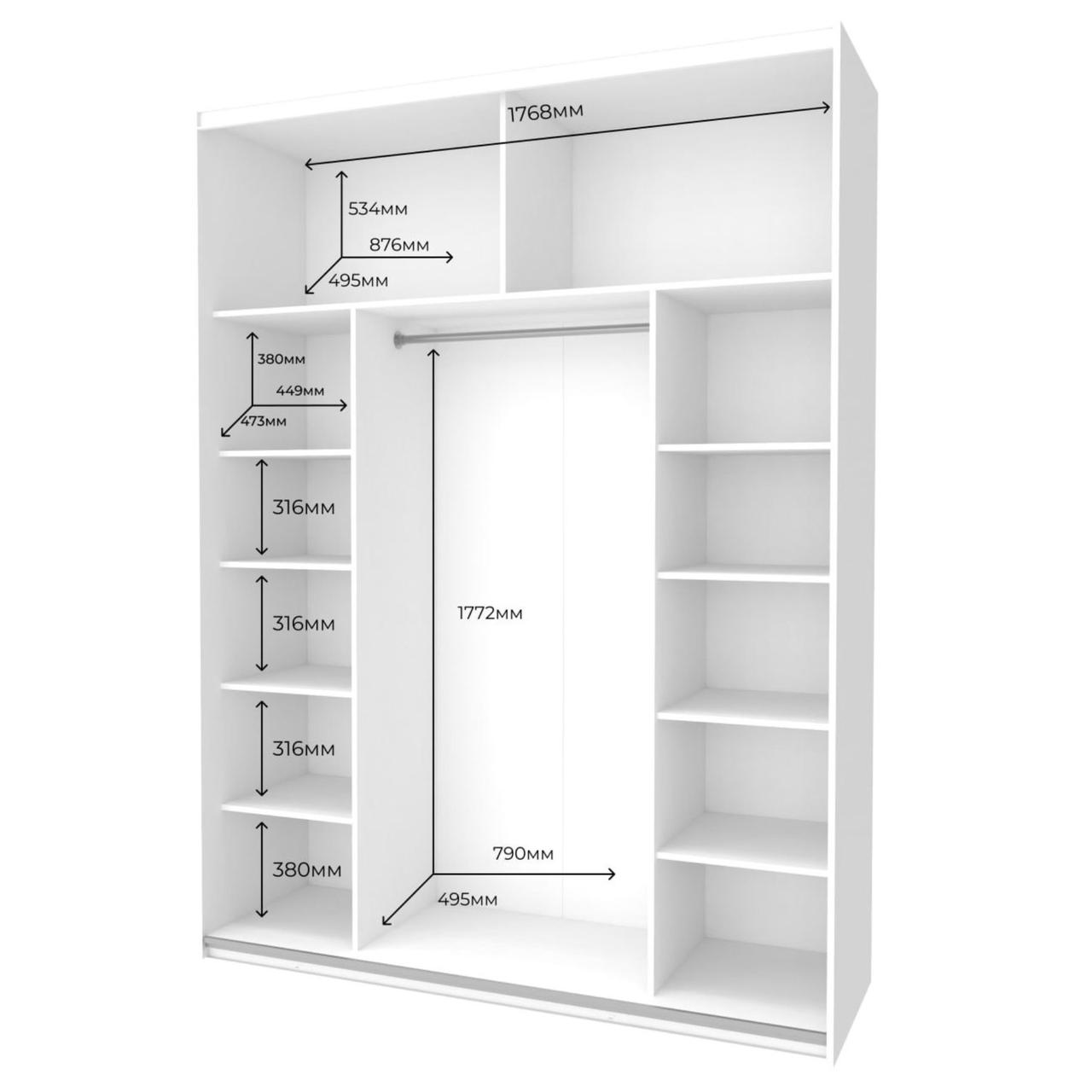 Шафа купе Doros G-Caiser Білий Графіт/Чорний 1 ДСП / 1 скло / 3 частини 180х60х240 (42005095) 2