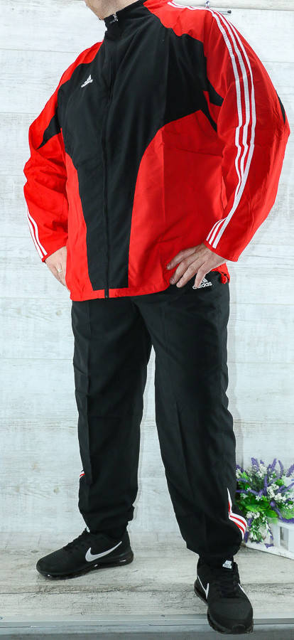 

Спортивный костюм мужской больших размеров ADIDAS, Корея XL(56-58)., черный с красным