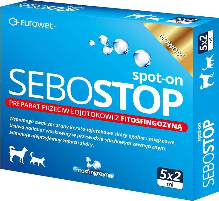 

Капли Sebostop (Себостоп) Spot-on с фитосфингозином против себореи для кошек и собак 1уп (5*2мл)