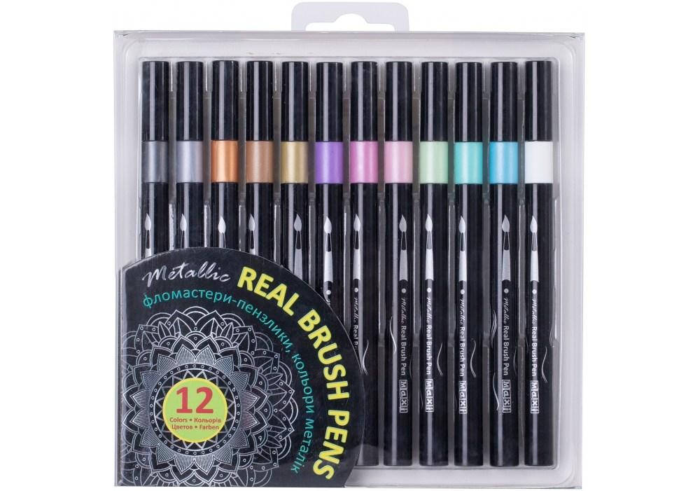 

Фломастеры-кисточки 12цв. REAL BRUSH, металлик