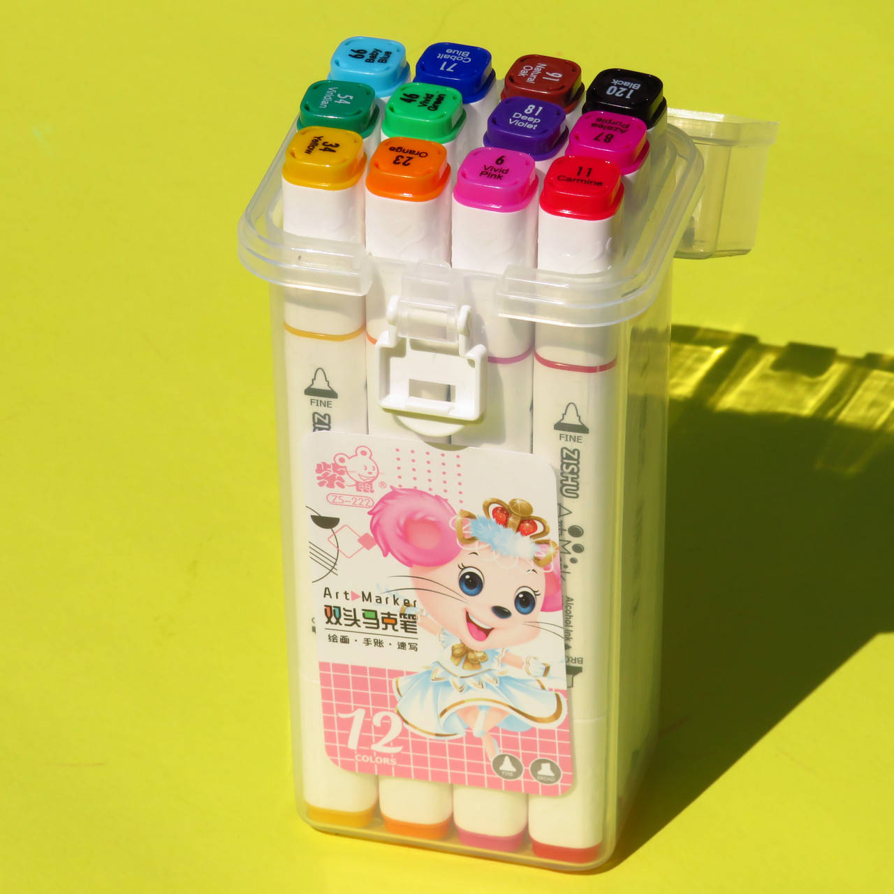 

Скетч-маркери двосторонні 12 шт в пластиковому футлярі, Разные цвета