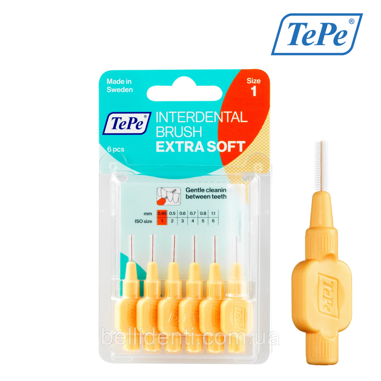 

Межзубная щетка TePe Extra Soft, оранжевая (0,45 мм), 6 шт.