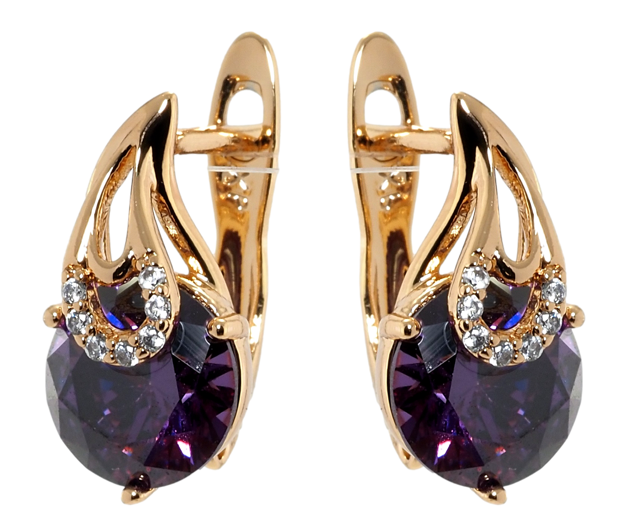 

Серьги Xuping Позолота 18K английский замок "Фиолетовые фианиты с петельками"