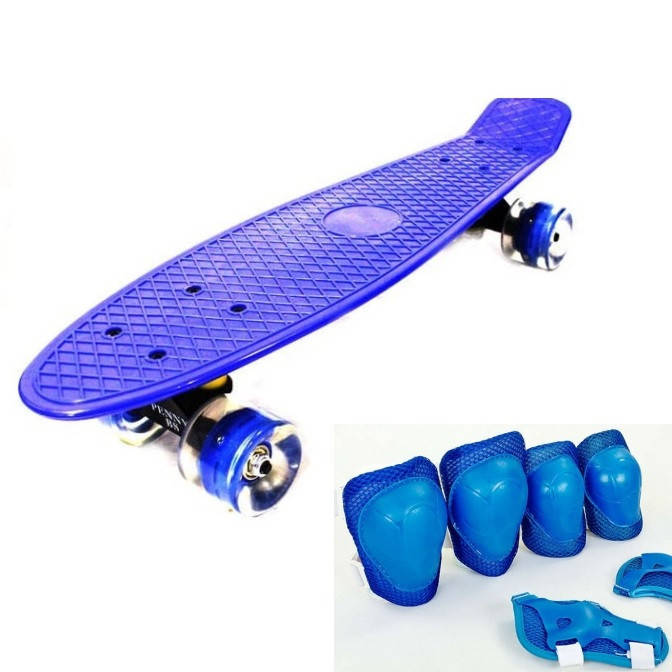 

Пени Борд с светящимися колесами. Скейт Penny Board синий, Черный