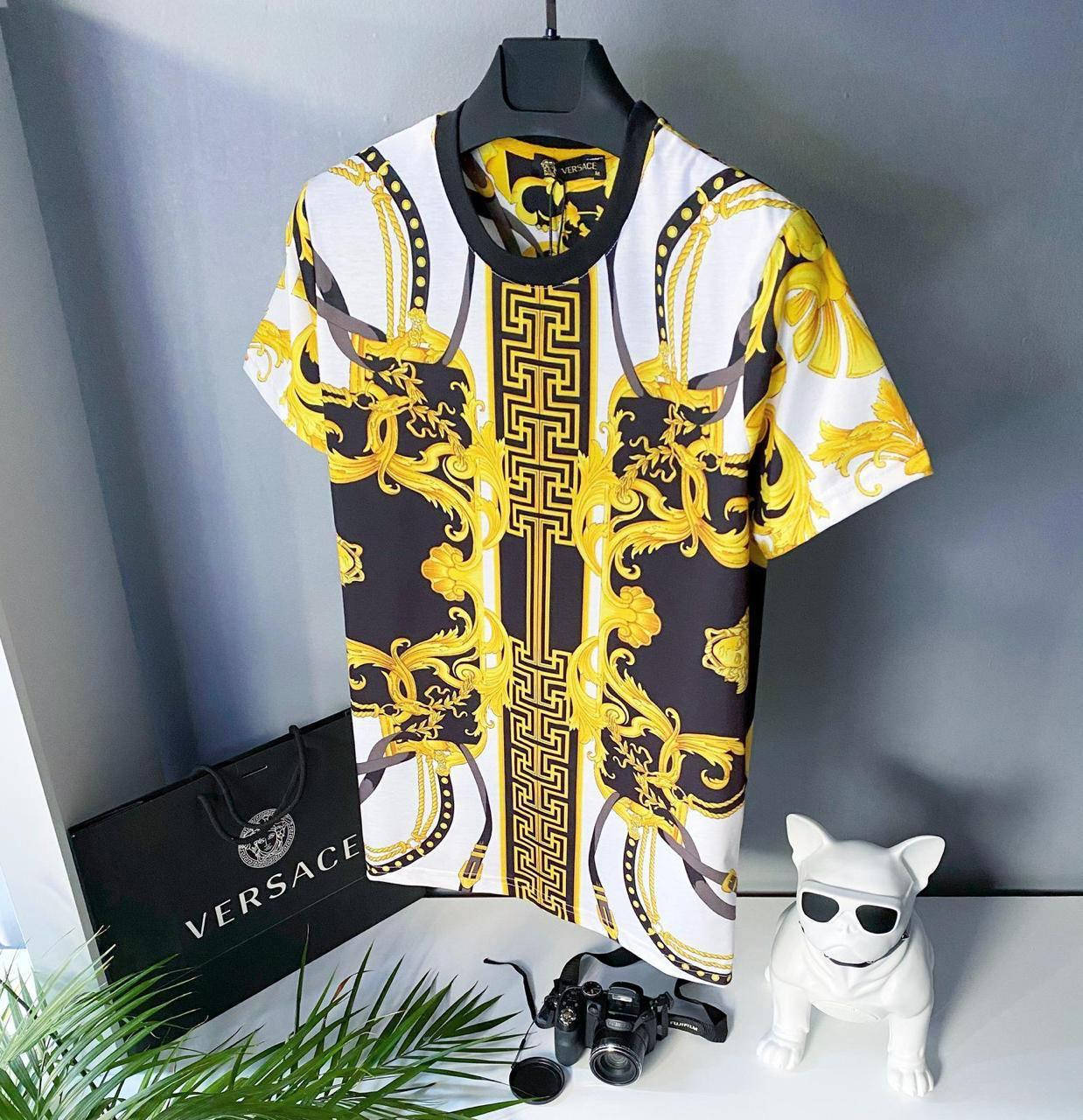

Мужская стильная брендовая футболка (белая) Versace / Cotton , polyester