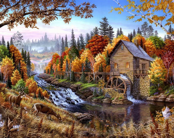 

Алмазная мозаика Дом с водяной мельницей 30*40см без рамки 40*8*5см (H8878)