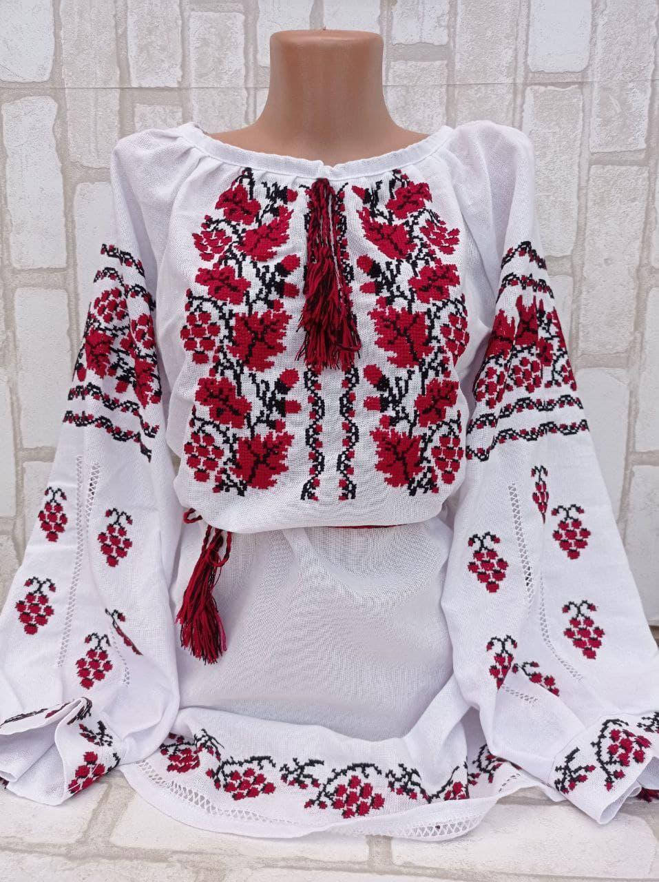 

Вышиванка ручная работа "Виноградная лоза" (дом.полотно), 42-60 р-ры, Белый