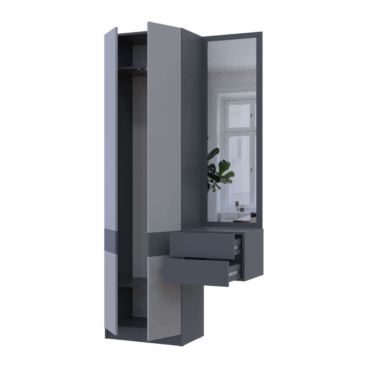 Передпокій Doros Сола 1+2 Doros Графіт/Сірий ДСП / дзеркало 105х40х215 (42005153) 3